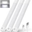 EZVALO Under Cabinet Lighting, Wireless Closet Lights, 50 LED Rechargeable Motion Sensor Light, Dimmable, 3 Color Temperatures, 11.8 inch Counter lights for Kitchen, Pantry, Bedroom, Wardrobe (3 Pack) (White)