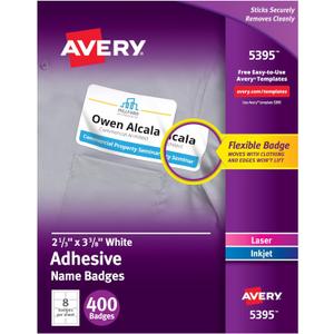 Avery Flexible Printable Name Tags, 2-1/3" x 3-3/8", Matte White, 400 Removable Name Badges for Laser and Inkjet Printers (5395)