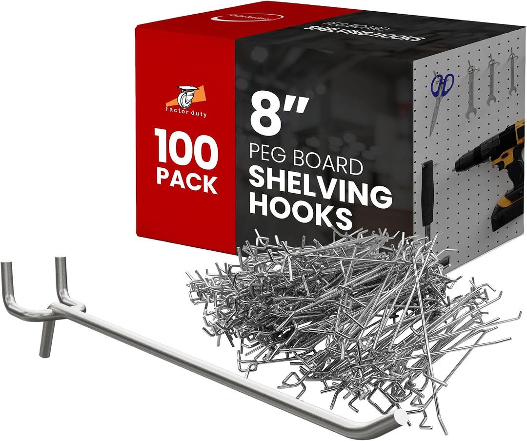 100 Pack PEG Board Pegboard Shelving Hooks 8" Length Wholesale Lot