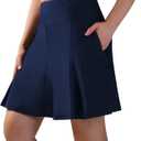 beroy Women's Swim Skirts Swimsuit Bottoms High Waisted Swimming Skorts with Zipper Pockets Bathing Suit Tummy Control (Navy, Size S)