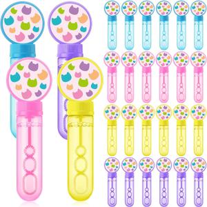 24 Pcs Cat Print Bubble Wands Mini Bubble Party Favor Toys for Kids Toddlers Birthday Goodie Bag Stuffer Filler Summer Activity Wedding Outdoor Classroom Reward Gifts
