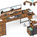 63 Inch L Shaped Office Desk with 6 Drawers & Type-C Port, Rustic Brown | File Cabinet, Power Outlets, Reversible Corner Computer Desk, Work Desk with Storage for Home Office, Bedroom, Gaming, Study