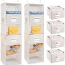 2 Pack 6 Shelves Hanging Closet Organizer with 2 Drawer, Hanging Storage with 4 Side Pockets for Clothes Shoes, 43.5"x12"x12"(Beige)