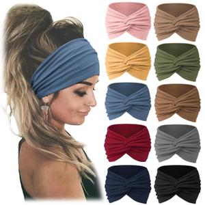 Jesries 10 PCS Women Headbands African Wide Hair Wrap Extra Turban Head Bands for Lady Large Sport Workout Stretch Non-slip Big Hair Bands (Pink)