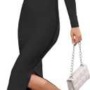 Women's Bodycon Maxi Dress Winter Fall Long Sleeve Side Slit Dresses Knit Fitted Tight Basic Party Club Cocktail (Black, L)