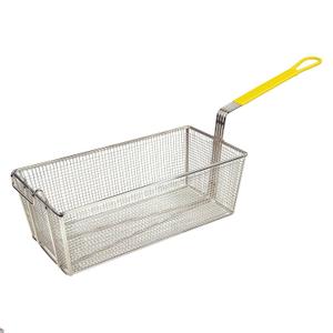 Winco FB-40 Fry Basket with Yellow Handle Medium, 17" x 8.5" x 6"