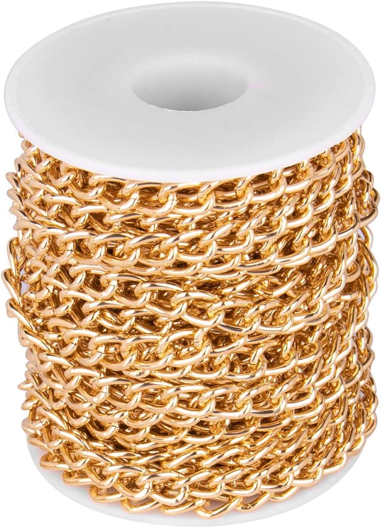 33 Feet Large Aluminium Curb Cuban Chains 10M Gold/Silver Plated Twisted Cable Link Chain with Spool for Jewelry Making DIY Crafts