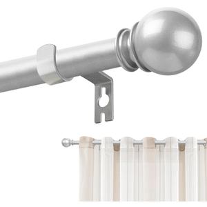 Silver Curtain Rods for Windows 28 to 48 Inch, 5/8" Diameter Heavy Duty Metal Stainless Steel Adjustable Small Curtain Rod With Bracket