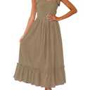 ZESICA Women's 2026 Summer Boho Spaghetti Strap Square Neck Solid Color Ruffle A Line Beach Long Maxi Dress,Khaki,X-Small