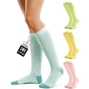 FITRELL 4 Pairs Compression Socks for Women & Men, 15-20mmHg Circulation Support for Athletic Travel Daily Wear