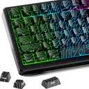 HITIME XVX Shine Through Keycaps w/IMD Tech, Custom Topographic Keycaps 60 75 100 Percent, Black Key Cap Set Lines Backlit, OEM Profile Side Printed for Keyboards