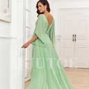 Women's Chiffon Mother of The Bride Dresses for Wedding V Neck Bridesmaid Dress with Sleeves Formal Evening Party Gown (Black)