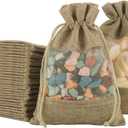 YOUNTHYE 50PCS Burlap Bags with Drawstring Burlap Gift Bags 5x7 Small Linen Sheer Bag Linen Mesh See Through Gifts Bag for Party, Cosmetic Samples