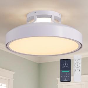 Bladeless Ceiling Fan with Light, Flush Mount Modern with Remote and Timer, Dimmable LED Fan Low Profile Ceiling Fan with Light for Bedroom Dining Room Kitchen