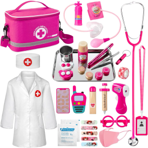 EFO SHM Doctor Kit for Kids Girls, 34 Pcs Kids Doctor Kit for Toddlers 3-5 with Medical Storage Bag & Real Stethoscope, Pretend Play Set for Boys Girls Fun Role Playing Game