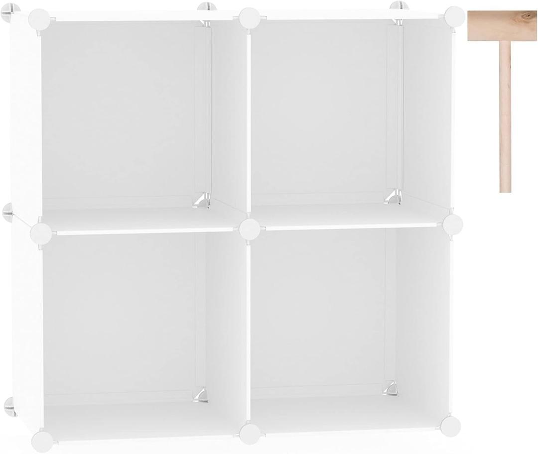 C&AHOME Cube Storage Organizer, 4-Cube Shelves Units, Closet Cabinet, DIY Plastic Modular Book Shelf Ideal for Bedroom, Living Room, Office, 24.8" L x 12.4" W x 24.8" H Milky UPCS04M
