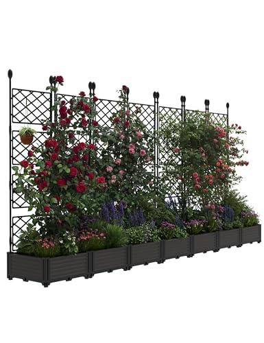 7 PCS Raised Garden Bed with Trellis & Privacy Screen, 116" w x 63" Tall Vertical Garden Planter Box for Climbing Plants - Sturdy Lightweight Outdoor Planter for Vegetables, Flowers on Patio, Balcony