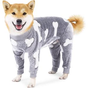 Dog Warm Jumpsuit,Pet Winter Flannel Warm Pajamas,Cold Weather Dog Onesie,Dog Winter Clothes for Medium Large Dogs (3XL:Chest<29'', Grey)