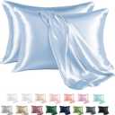 MR&HM Satin Pillowcase for Hair and Skin, Silk Satin Pillowcase 2 Pack, Queen Size Pillow Cases Set of 2, Silky Pillow Cover with Envelope Closure (20x30, Light Blue)