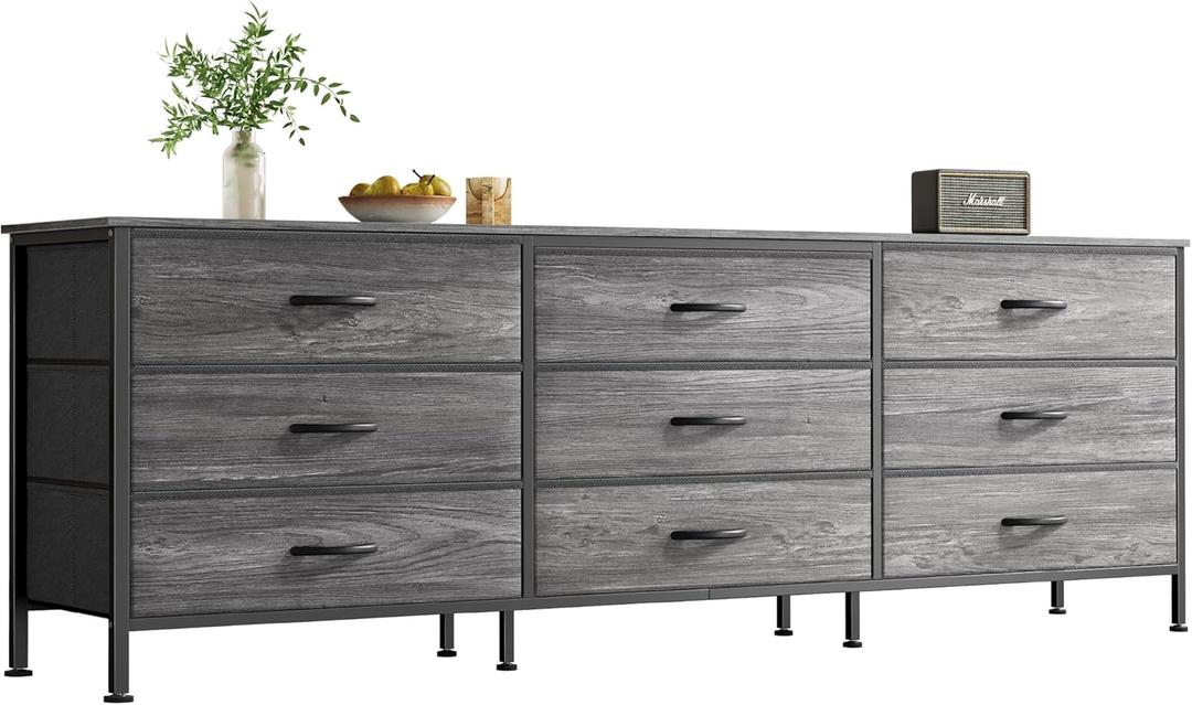 Huuger 63 Inch Dresser for Bedroom, Dresser for Closet with 9 Drawers, Large TV Stand for 55, 65, 70 Inch TV, Entertainment Center with Storage, Wide Long Dresser, Grey (13.8"D x 63"W x 26.8"H (9 Drawers))