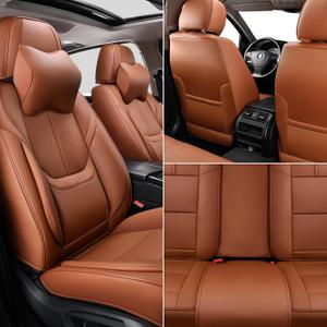 Auto Car Seat Covers Accessories Full Set Leather Cushion Protector Breathable Waterproof Seat Cover for Cars Universal Fit (Brown, Front Pair and Rear)