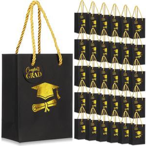 Motipuns 36 Pack Graduation Gift Bags with Handle, Congrats Grad Tags, Hot Stamping Class of 2026 Goodies Bags for High School College Congrats Grad Party Supplies