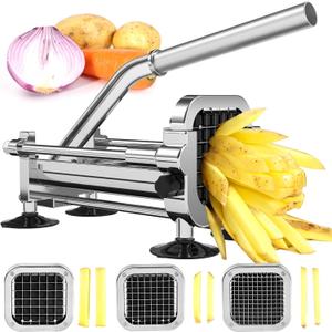 Befano French Fry Cutter, Stainless Steel Potato Cutter with 1/2 Inch, 3/8 Inch and 1/4 Inch Blades (Manual Cutter, 1/2 '' & 3/8 '' & 1/4 '' Blade) (1/2 Inch & 3/8 Inch & 1/4 Inch)