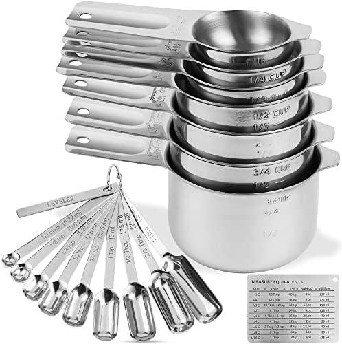Smithcraft Measuring Cups and Spoons Set, Stainless Steel Measuring Cups Set, Dry 7 Measurer Cups 9 Measurement Spoons with Leveler & Measure Enquivalents for Kitchen & Baking Nesting Measuring Tools