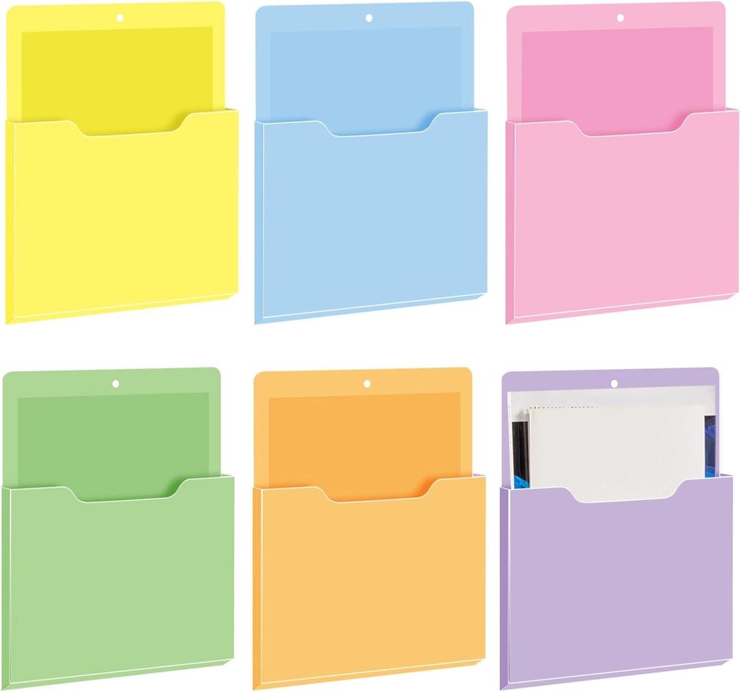 Fuutreo 6 Pcs Magnetic Wall File Organizer Magnetic Wall File Holder Refrigerator Magazine Holder for Mail Letters Paper(Macaron Color,12.2 x 9.4 Inch)