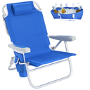 SUNNYFEEL Low Beach Chair, 5-Position Lay Flat Reclining, Backpack Portable Folding Chair with Cooler Bag & Cup Holder, Heavy Duty 350 LBS, Compact for Beach, Camping, Travel (New Blue)