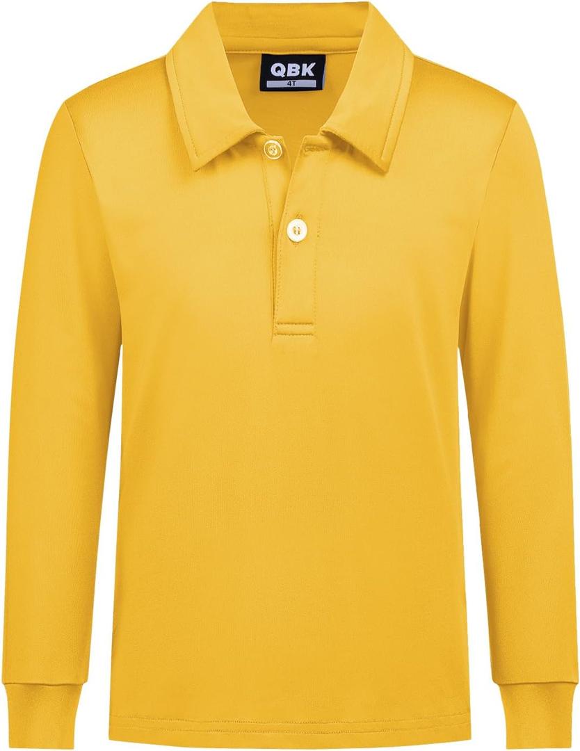 QBK Boys' Performance Polo Kids Collared Golf Shirts Long Sleeve School Uniform for 4T-16Y (Gold)
