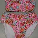 Fanuerg Women's High Waisted Bikini Sets Wide Straps Two Piece Swimsuit Floral Print Bathing Suits, Size M