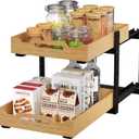 Golener Pull Out Cabinet Organizer - 2 Tiers Pull-Out Drawers for Kitchen Cabinets, 2 Slide Wood Home Storage Organizers, Slide Out Shelves for Base Cabinet Organization in Kitchen, Pantry, Bathroom