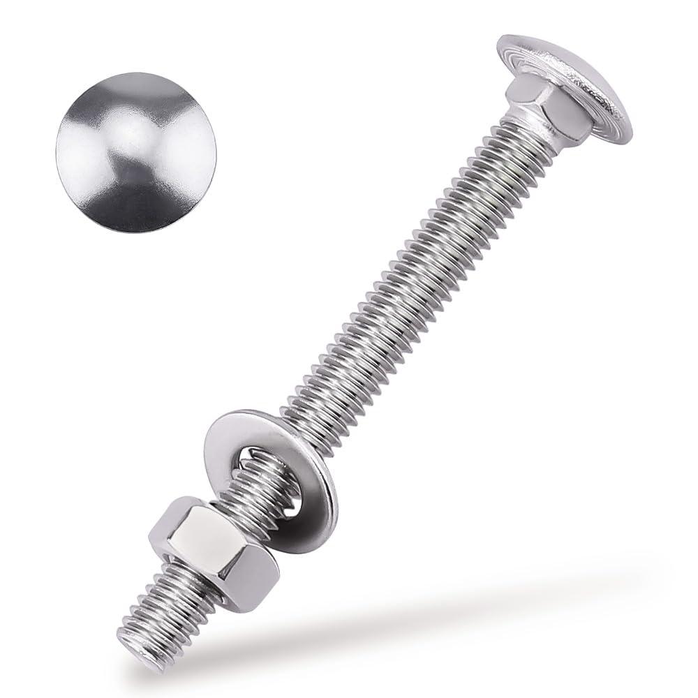 5/16-18 x 3" Carriage Bolts Kits, Grade A2-70, 304 Stainless Steel Carriage Screws with Hex Nuts and Washers, Round Head Square Neck, Coarse Thread, 8 Sets