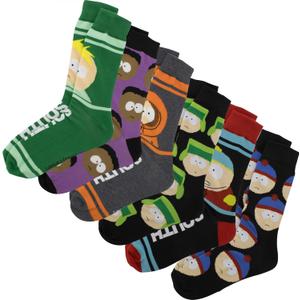 Hyp South Park 6 Pair Pack Novelty Crew Socks for Men - Stan, Kyle, Cartman, Kenny, Butters, Towelie, Shoe Size 6-12 (Black)