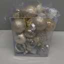 Christmas Ball Ornaments Set, 34PCS Clear Plastic Shatterproof Christmas Ornaments for Xmas Tree Hanging Decorations, for Indoor Home Thanksgiving Party Decor - Champagne/White.