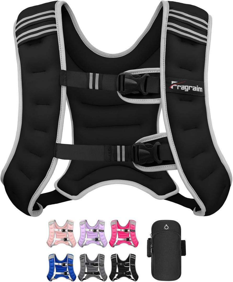 Fragraim Weighted Vest for Women Men - 8lb/10lb/12lb/16lb/22lb/25lb/30lb Weight Vest with Reflective Stripe, Detachable Phone Pouch, Ideal for Walking, Strength Training, Running, Workout, Cardio (Black)