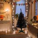 Juegoal Lighted Artificial Halloween Black Christmas Tree, 4FT Black Tinsel Pine Tree with 70 LED Purple Lights, 8 Modes & Timer for Home Party Decorations