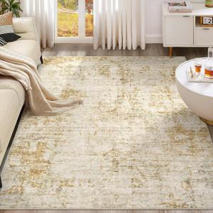 8x10 Area Rug Living Room Rugs - Washable Neutral Modern Abstract Soft Thin Large Rug Indoor Floor No Slip Rug Carpet for Bedroom Under Dining Table Home Office Decor - Golden Brown (8' x 10')