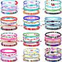 Remerry 48 Pieces Handmade Friendship Bracelets Bulk Boho Adjustable Woven Braided Bracelets for Women Men Colorful Beaded Bracelet Stacking Elastic Beaded Anklet Jewelry for Concert Party Summer Gift