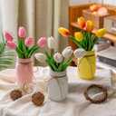 3 Pack Tulip Mason Jar Centerpiece Table Decorations, Kitchen Table Centerpieces for Dining Room, Spring Easter Coffee Table Decor with Tulips Artificial Flowers, Farmhouse Centerpieces for Tables (Pink,Yellow,White)