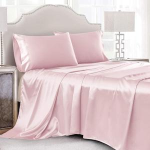 3 Pcs Blush Pink Satin Sheets Twin XL Size Silky Satin Bedding Sheets Set with 1 Deep Pocket Fitted Sheet, 1 Flat Sheet, 1 Pillowcase