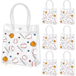 Locmeo 24 Pcs Baseball Clear Goodie Bag with Handles PVC Sport Theme Candy Treat Bags Bulk for Sports Team Gifts Birthday Party Favors, 8 x 8 x 3.15 Inches