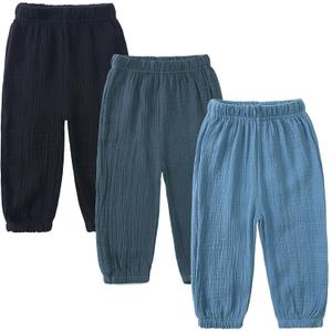 3 Pieces Kids Cotton Linen Elastic Casual Trousers Baby Boys Girls Summer Fall Basic Loose Long Baggy Harem Pants
