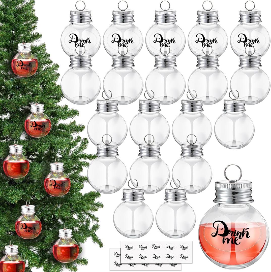 Patelai 20 Pcs Christmas Clear Plastic Fillable Ornaments for Tree Christmas Drink Balls Plastic DIY Hanging Pendant Ball for Crafts Home Wedding Party Decor (50 ml)