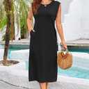 Naggoo Summer Dresses for Women 2026 Sleeveless Casual Split Midi Dress Maxi Beach Travel Vacation Sundress with Pockets (Black, L)