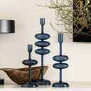 LemonRoad 3 Pcs Glass Candlestick Holders, Glass Taper Candle Holder Groovy Wavy Vase Candle Stick Stand for Wedding Birthday Easter St. Patrick's Day Home Windowsill Party Decor(Deep Blue)
