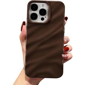 QLTYPRI Compatible with iPhone 13 Pro Max Case, Cute Wave Water Ripple Pattern Case for Girls Women, Slim Satin Glossy Soft Silicone TPU Bumper Shockproof Protective Phone Cover - Dark Brown