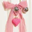 WDS WONDROUS 16Pcs Heart and Ball Ornaments Set, Glitter Pink Orange Christmas Tree Decor with Mixed Finishes for Valentine's Day Wedding Party Decoration