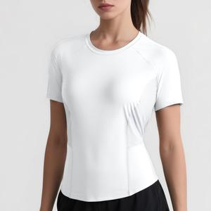 Breathable Workout Tops for Women Lightweight Athletic Short Sleeve Shirts Gym Outdoor Running Back Mesh and Curved Panel (US, Alpha, Small, Regular, Regular, White)